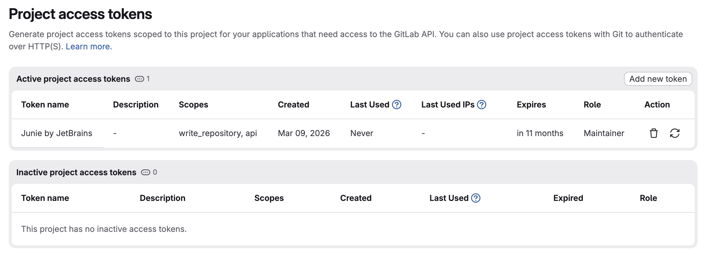 Gitlab access tokens list