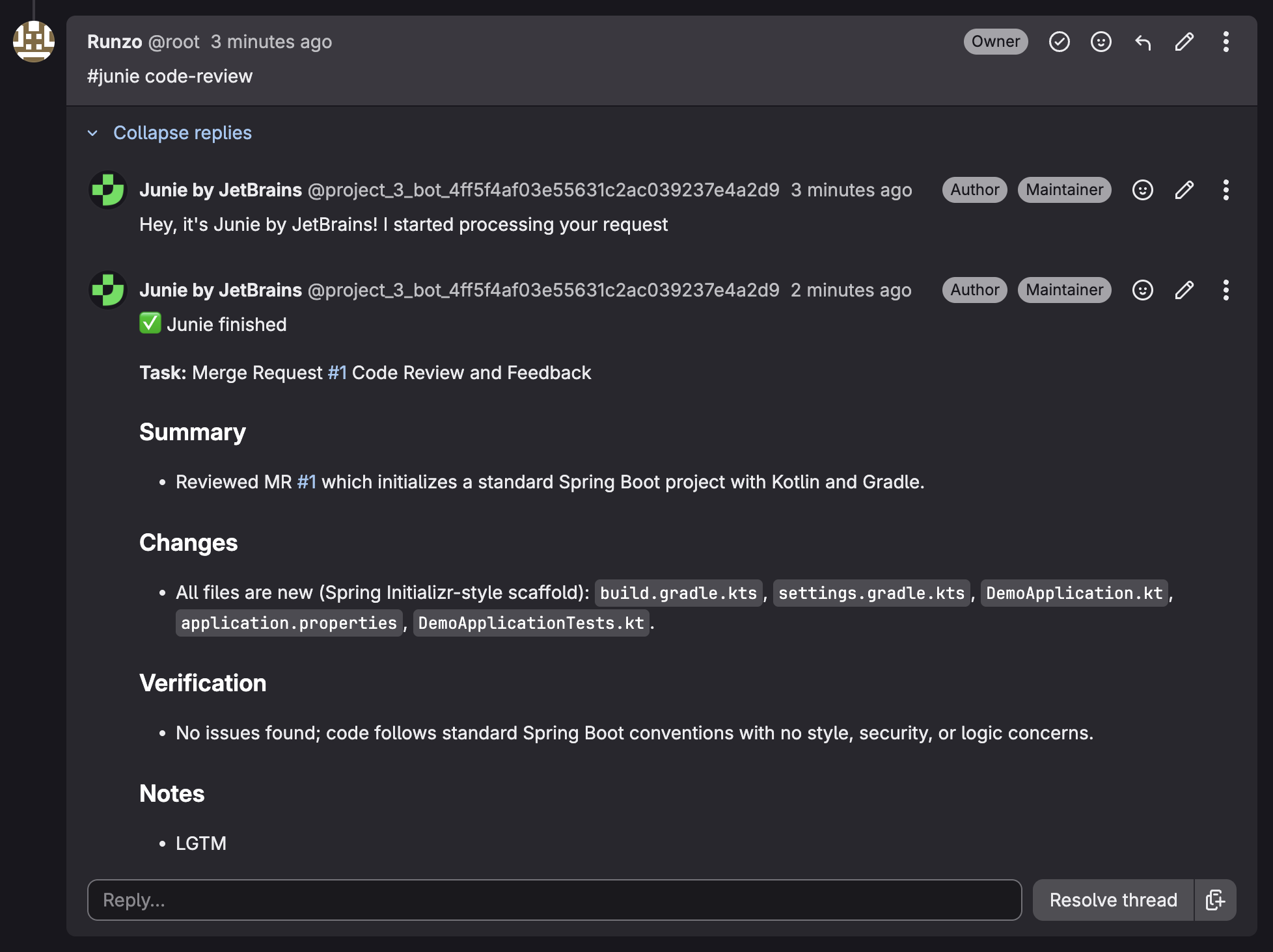 Gitlab junie mr review