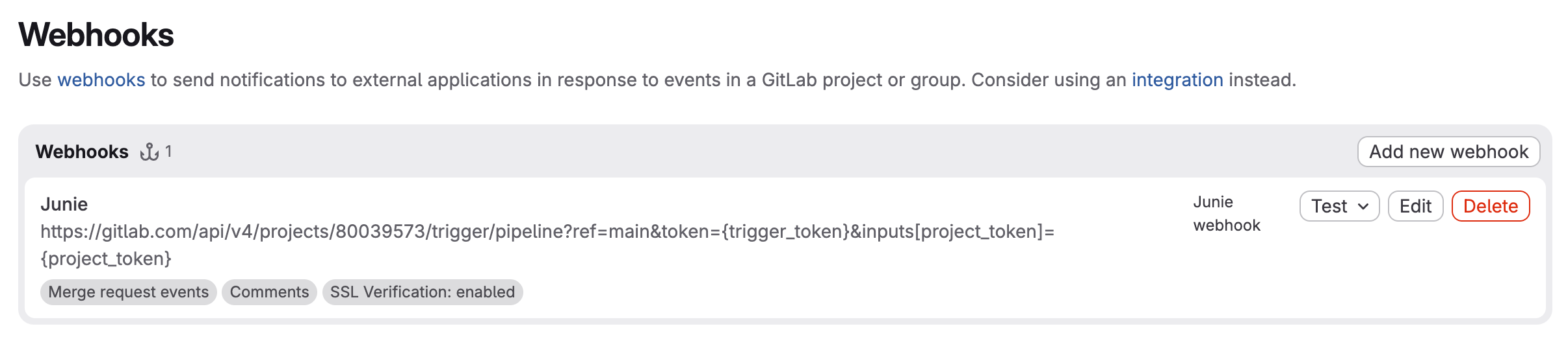 Gitlab webhooks list