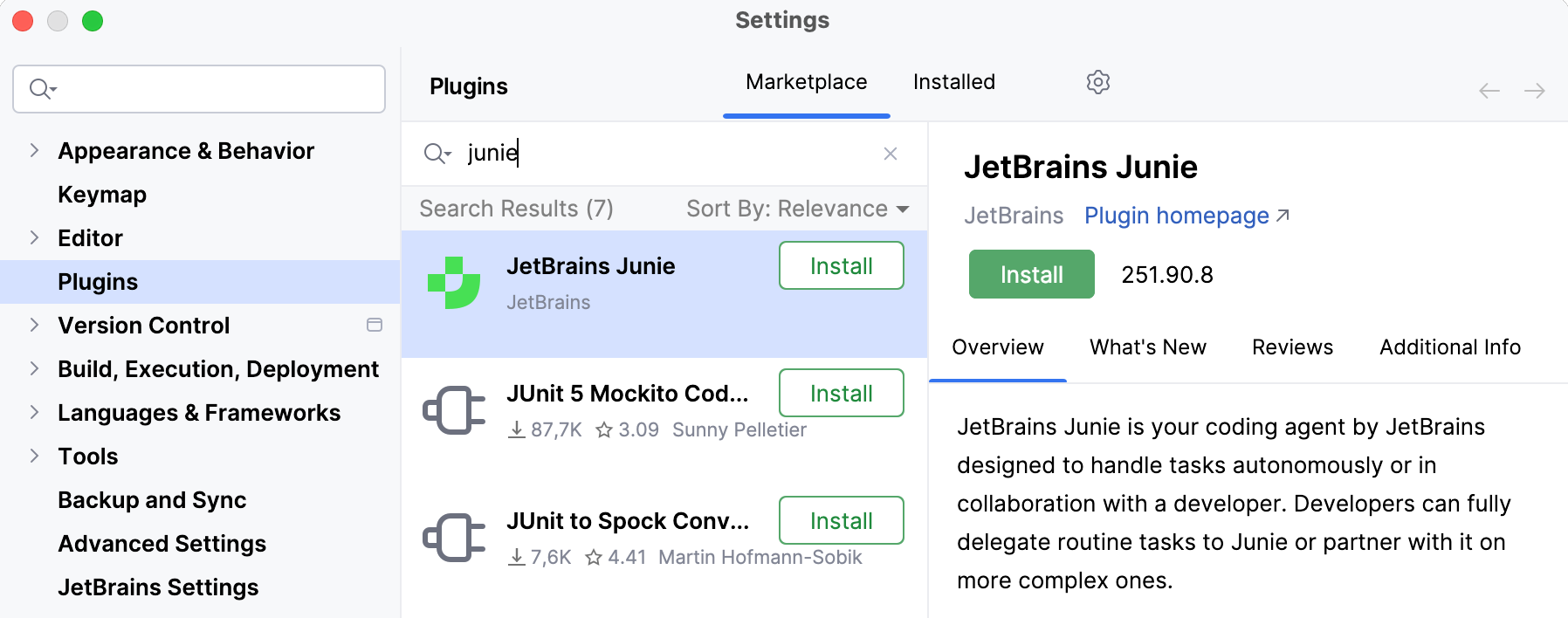 Install Junie from Marketplace Install Junie from Marketplace