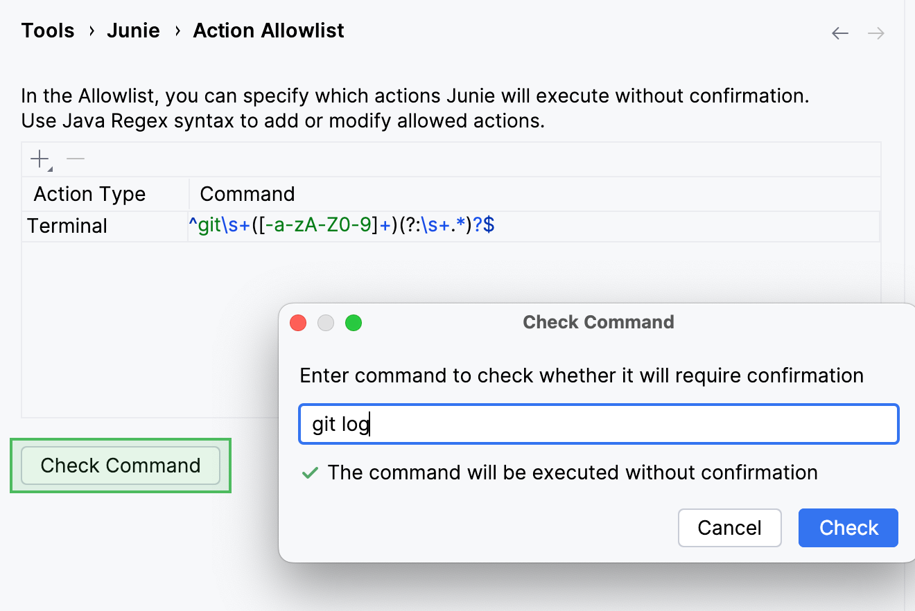 Junie action allowlist Junie action allowlist