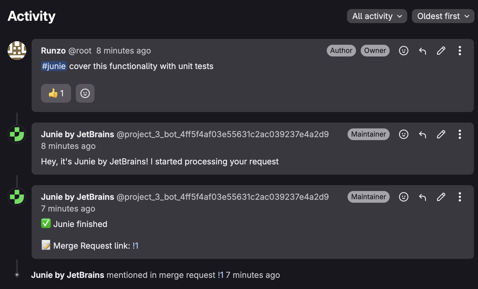 Junie gitlab issue comment
