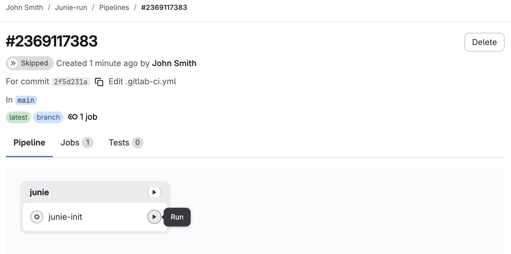 New gitlab pipeline run